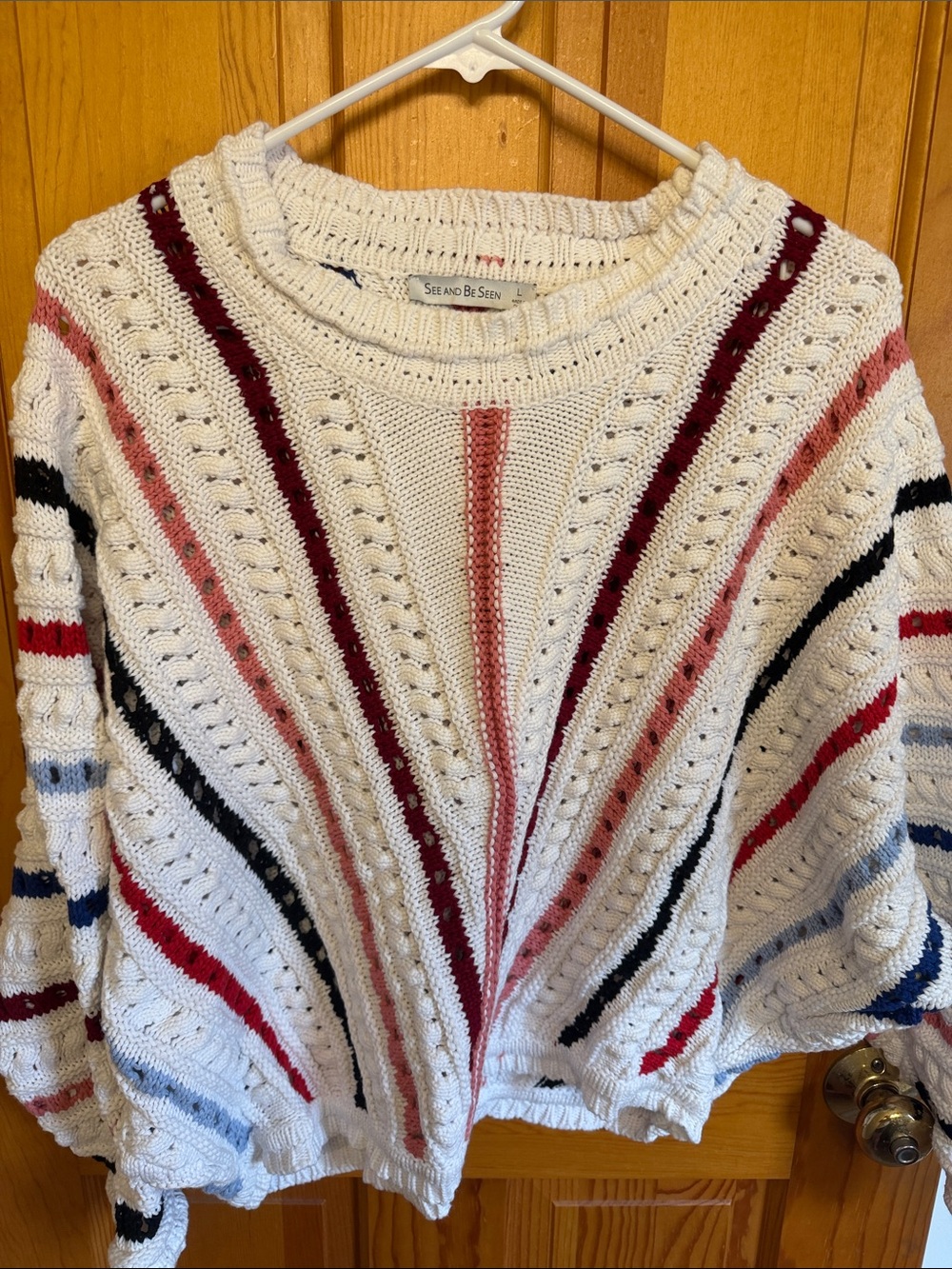 Seen and Be Seen Cream Cable Knit Stripe Pullover